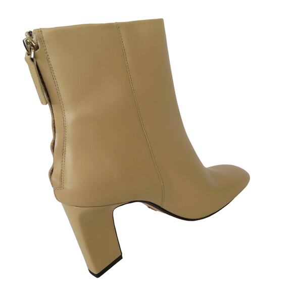 New ZARA Tan Leather Back Zip Square Toe Heeled Ankle Boots Womens 10 EU 41 - Picture 6 of 11